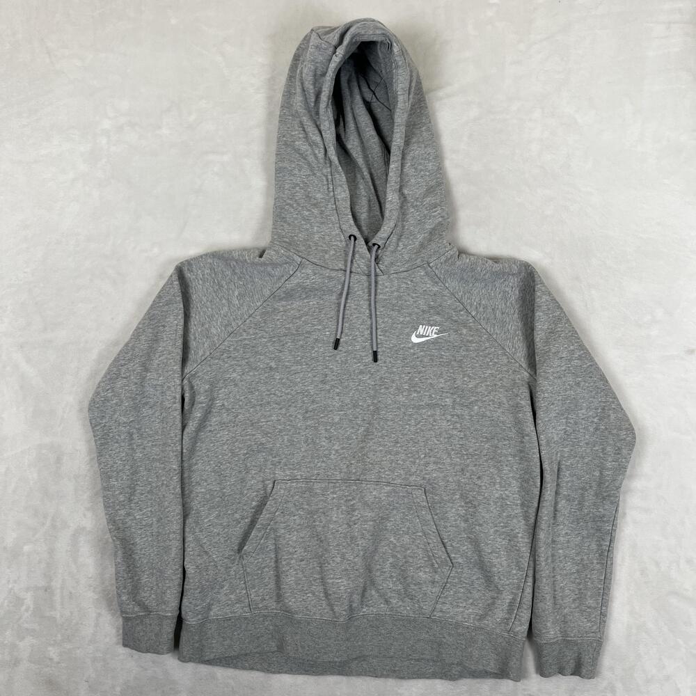 Nike Hoodie Womens Medium Gray Fleece Pullover Cowl Sweatshirt Small Swoosh
